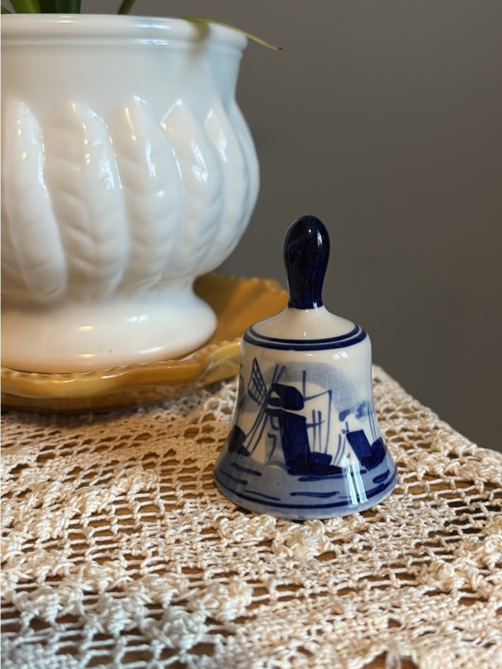Blue and White Delft-Style Porcelain Bell